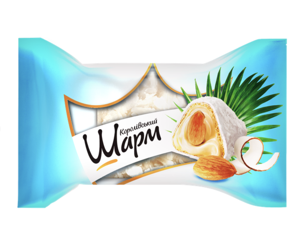 Цукерки Королівський шарм АВК з цілим мигдалем та кокосовим кремом блакитна 185г